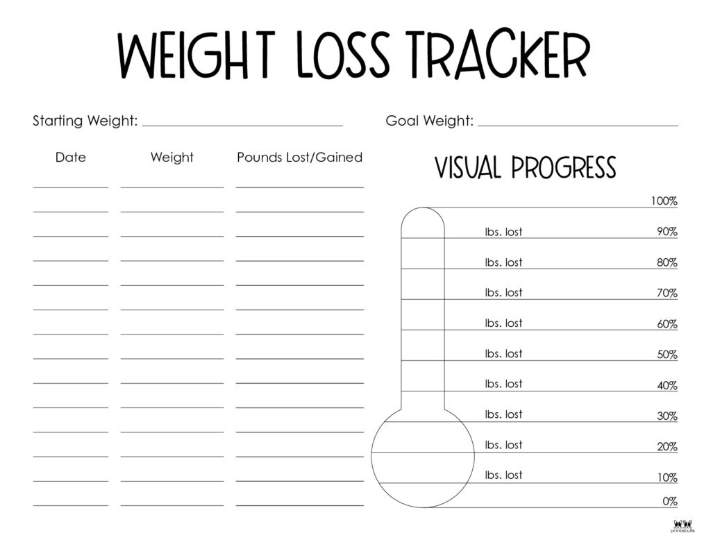 Weight Loss Trackers - 29 Free Printables | Printabulls for Free Printable Weight Loss Tracker Chart