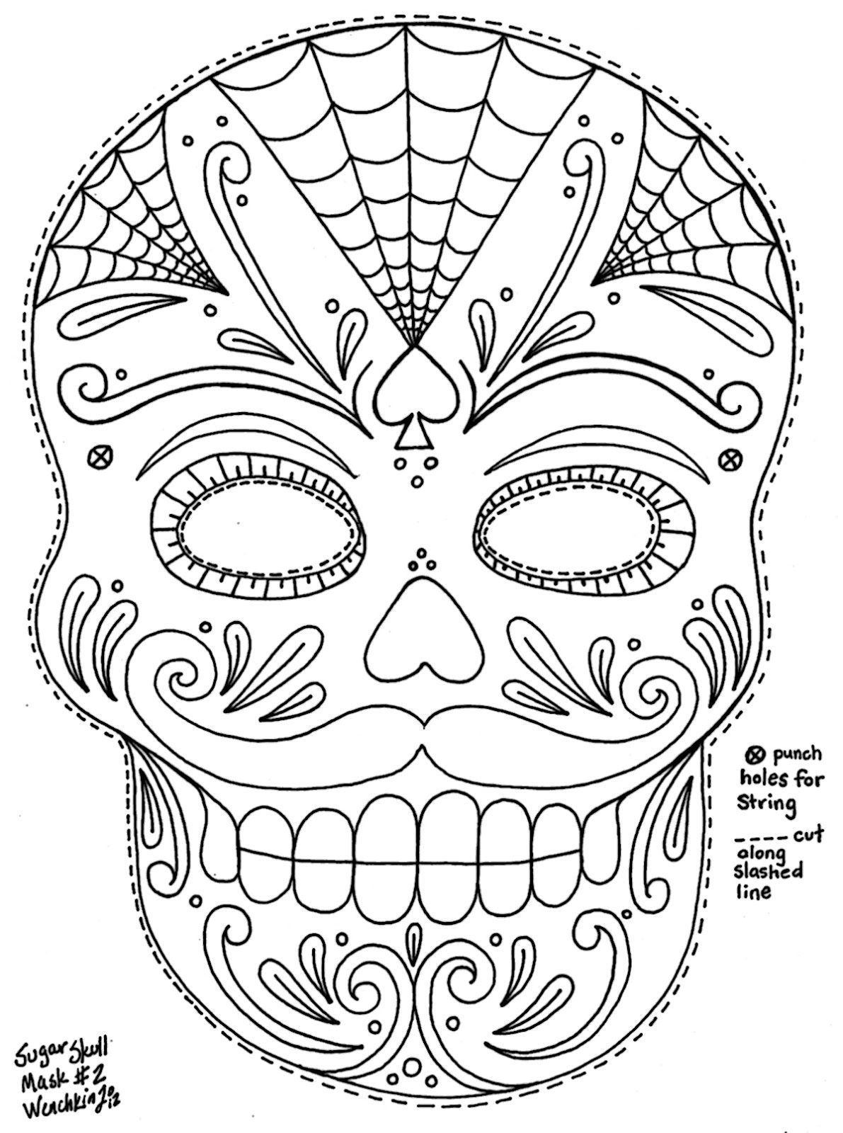 Wenchkin&amp;#039;S Coloring Pages - Moustached Sugar Skull Mask | Skull inside Free Printable Sugar Skull Day of the Dead Mask