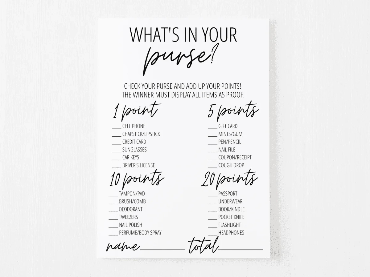 What&amp;#039;S In Your Purse? Game Free Printable | Modern Moh intended for Free Printable Bridal Shower Games What&amp;amp;#039;s in Your Purse