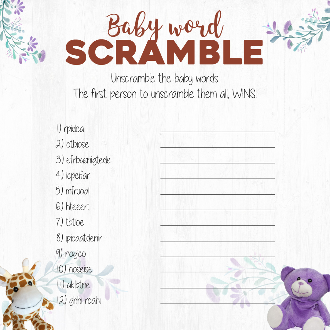 Wild Baby Free Printable Baby Shower Games - Downloadable Pdf&amp;#039;S regarding Free Printable Baby Shower Games Word Scramble