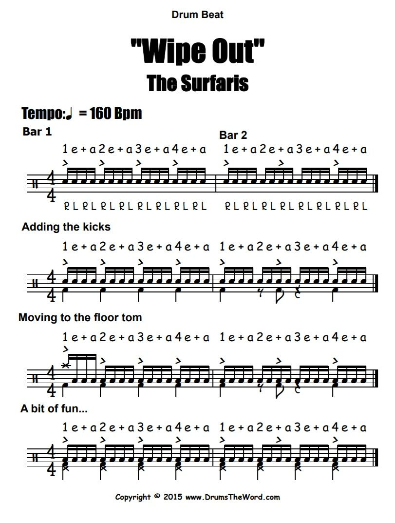 Wipe Out&amp;quot; (The Surfaris) Drum Beat - Free Video Drum Lesson regarding Free Printable Drum Sheet Music