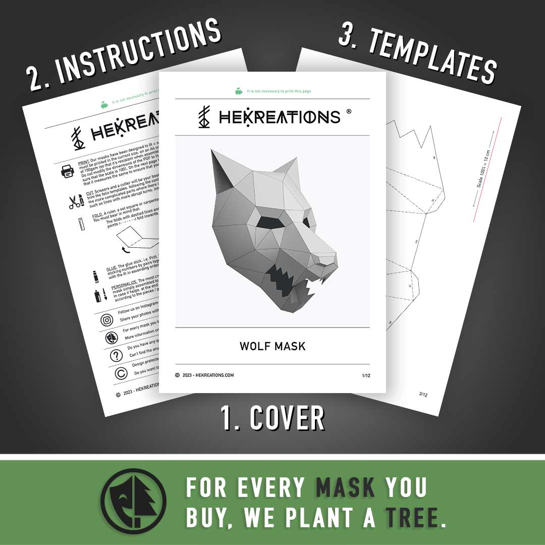 Wolf Mask Printable Template | Papercraft Pdf Pattern with Free Printable Wolf Mask