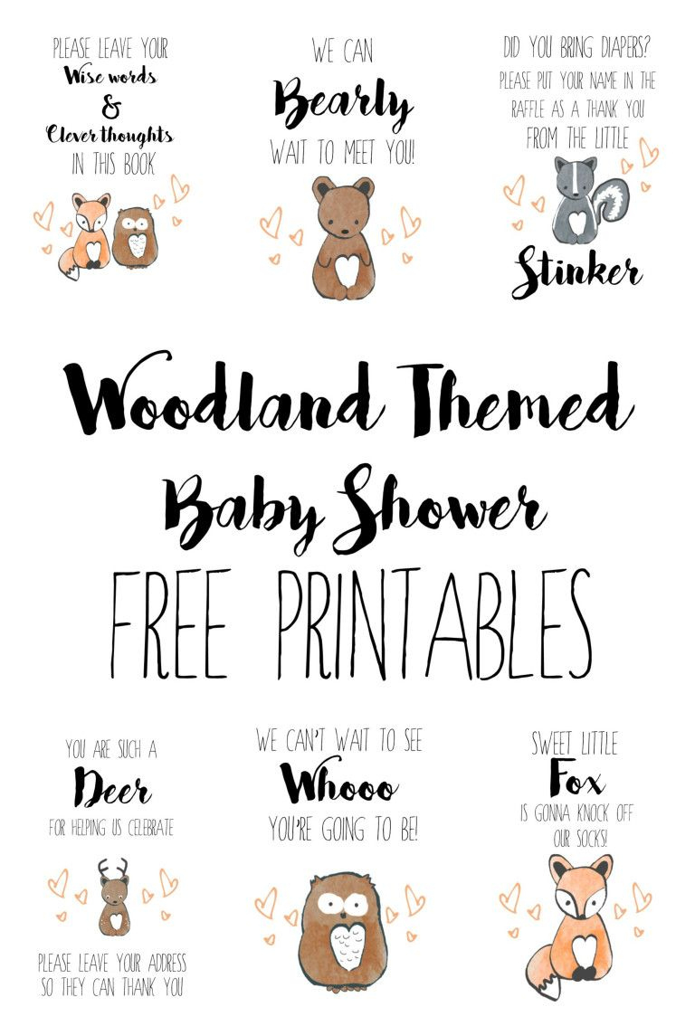 Woodland Baby Shower Free Printables | Baby Shower Printables intended for Free Baby Shower Printables Decorations