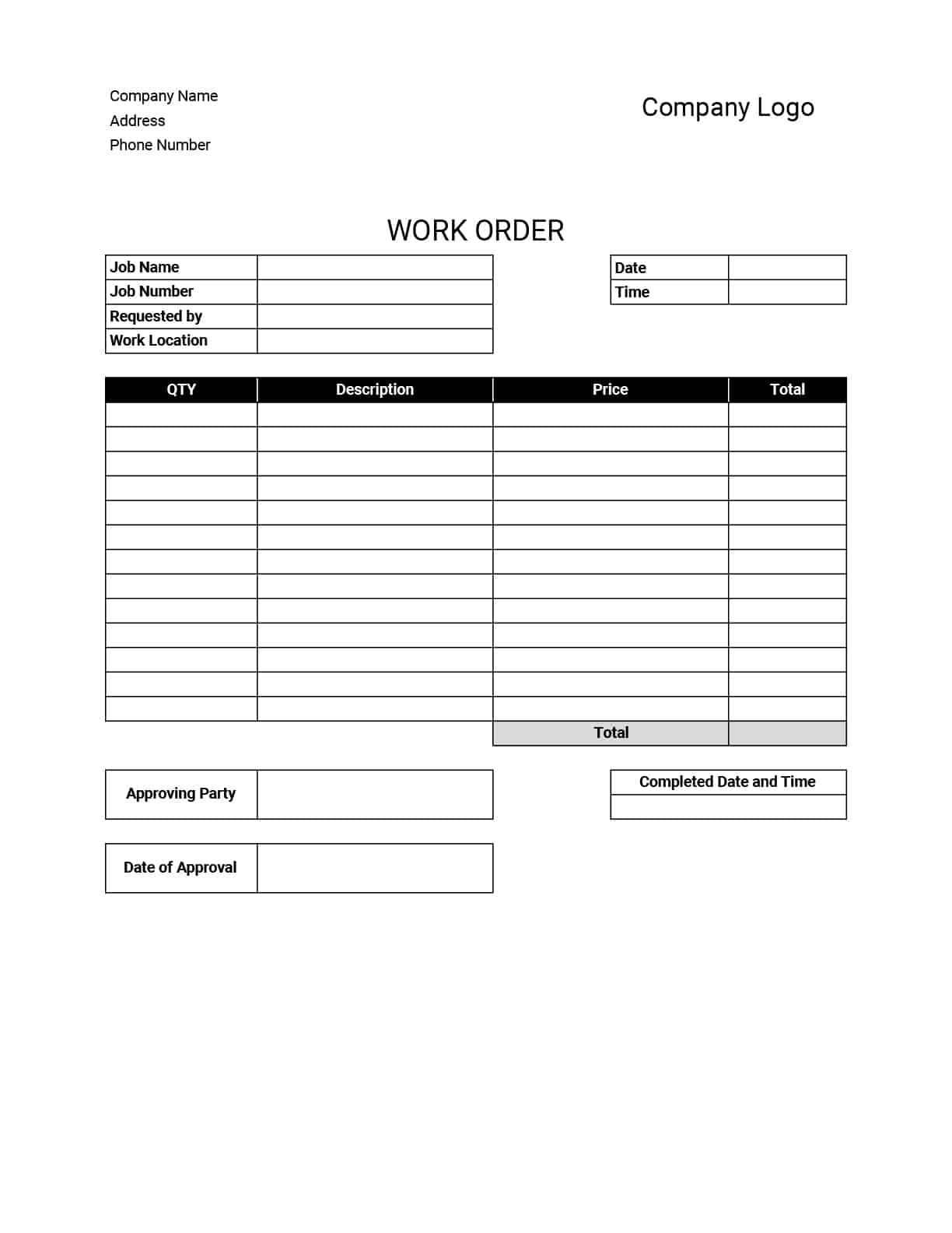 Work Order Templates: Download &amp;amp; Print For Free! with regard to Free Printable Work Order Template