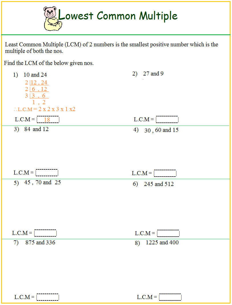 Worksheet On Lcm inside Least Common Multiple Worksheet Free Printable