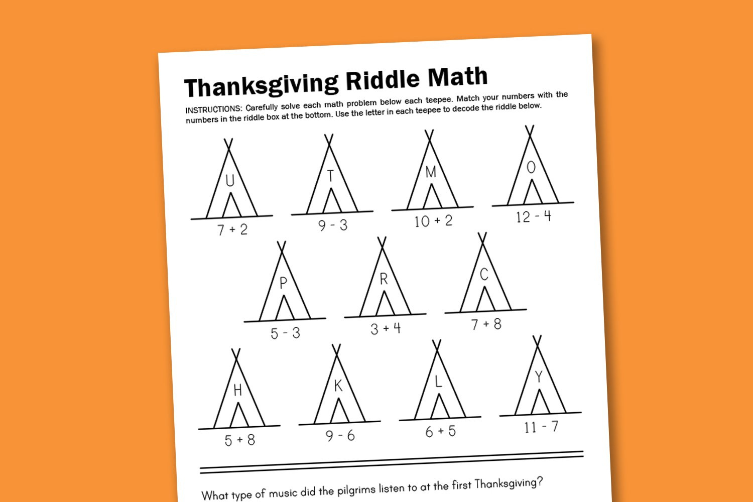 Worksheet Wednesday: Thanksgiving Math Riddle - Paging Supermom throughout Free Printable Thanksgiving Math Worksheets for 3rd Grade