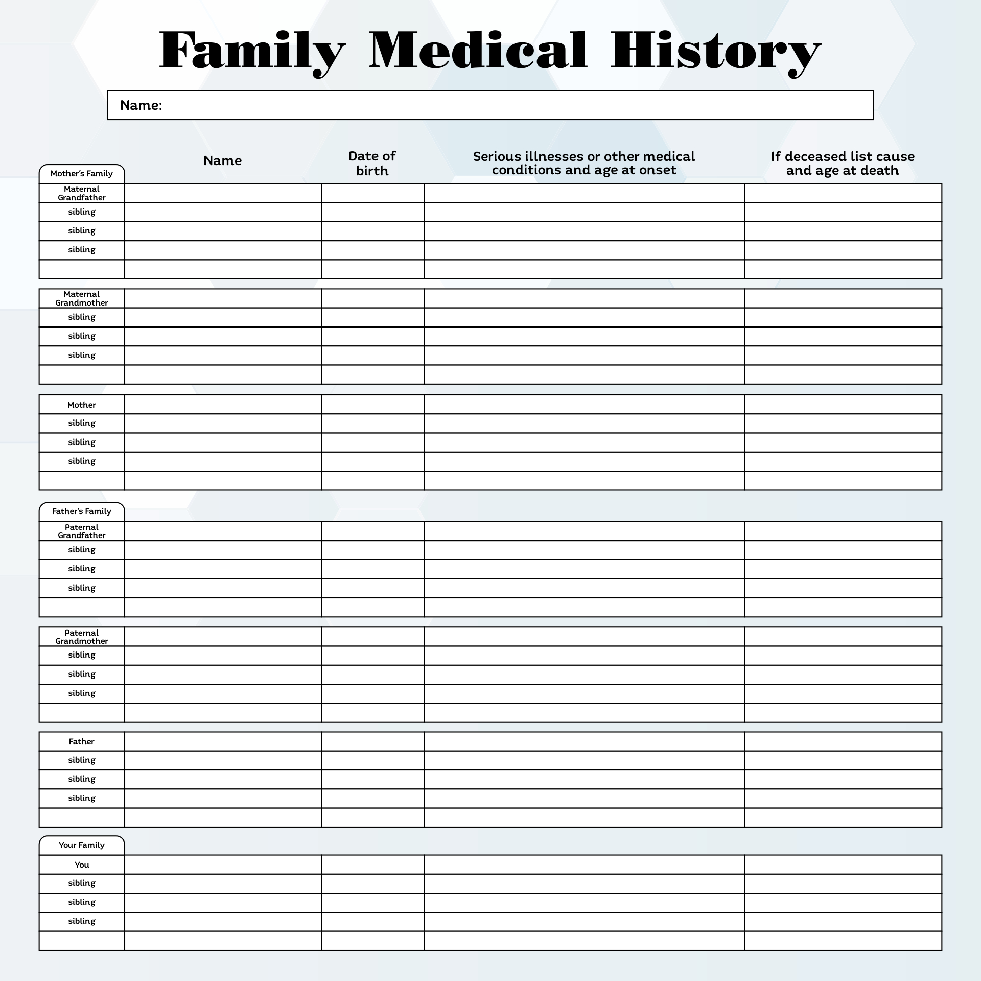 Your Daily Printable Needs | Medical History, Family Medical, Medical intended for Free Printable Family History Forms