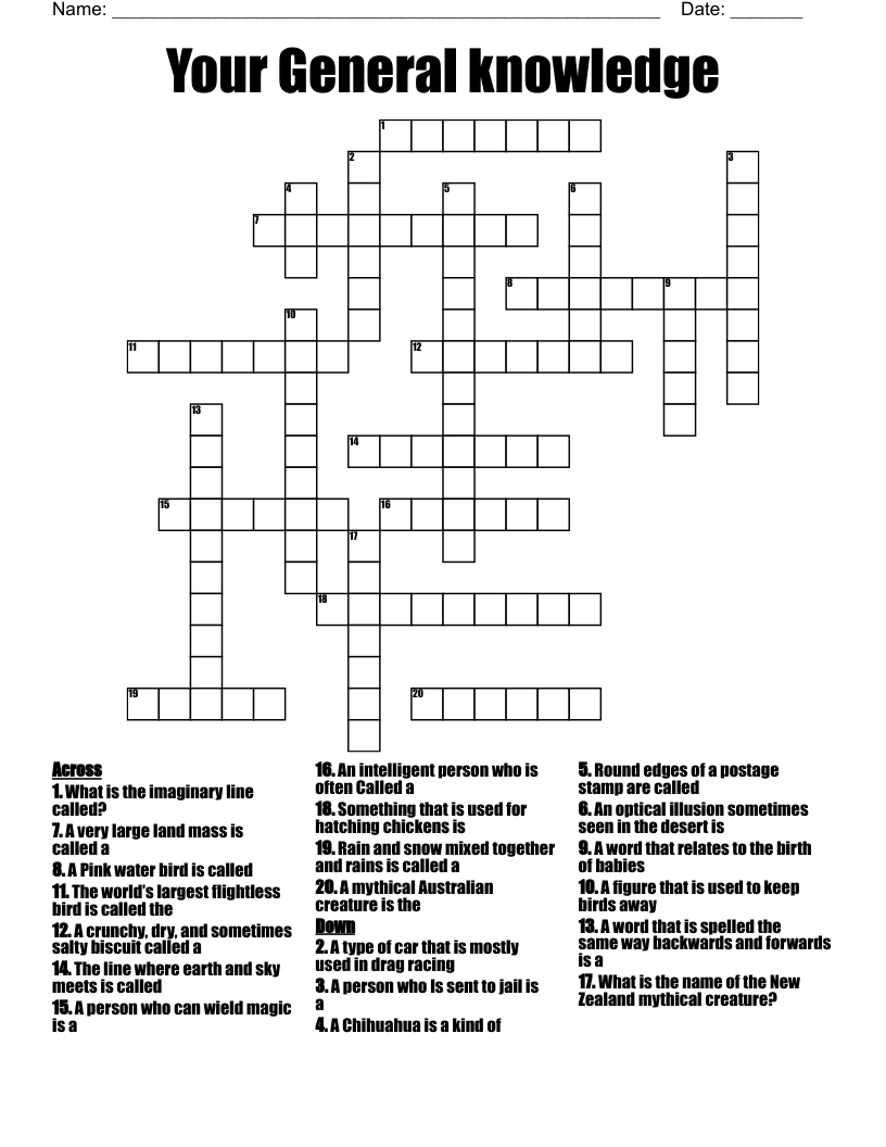 Your General Knowledge Crossword - Wordmint inside Free Printable General Knowledge Crossword Puzzles