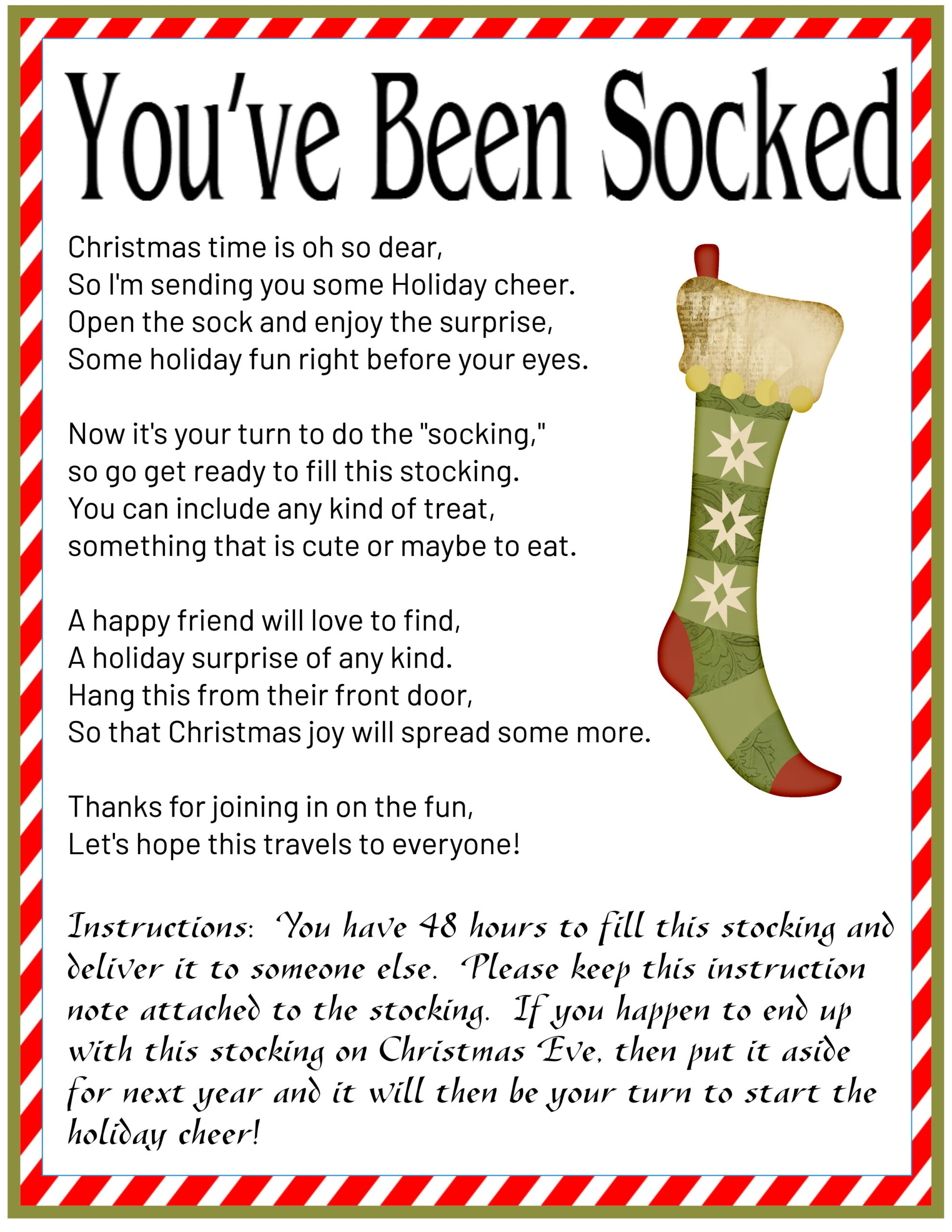 You&amp;#039;Ve Been Socked - A Christmas Game - Mimi-A Great Name For Grandma pertaining to You Ve Been Socked Free Printable